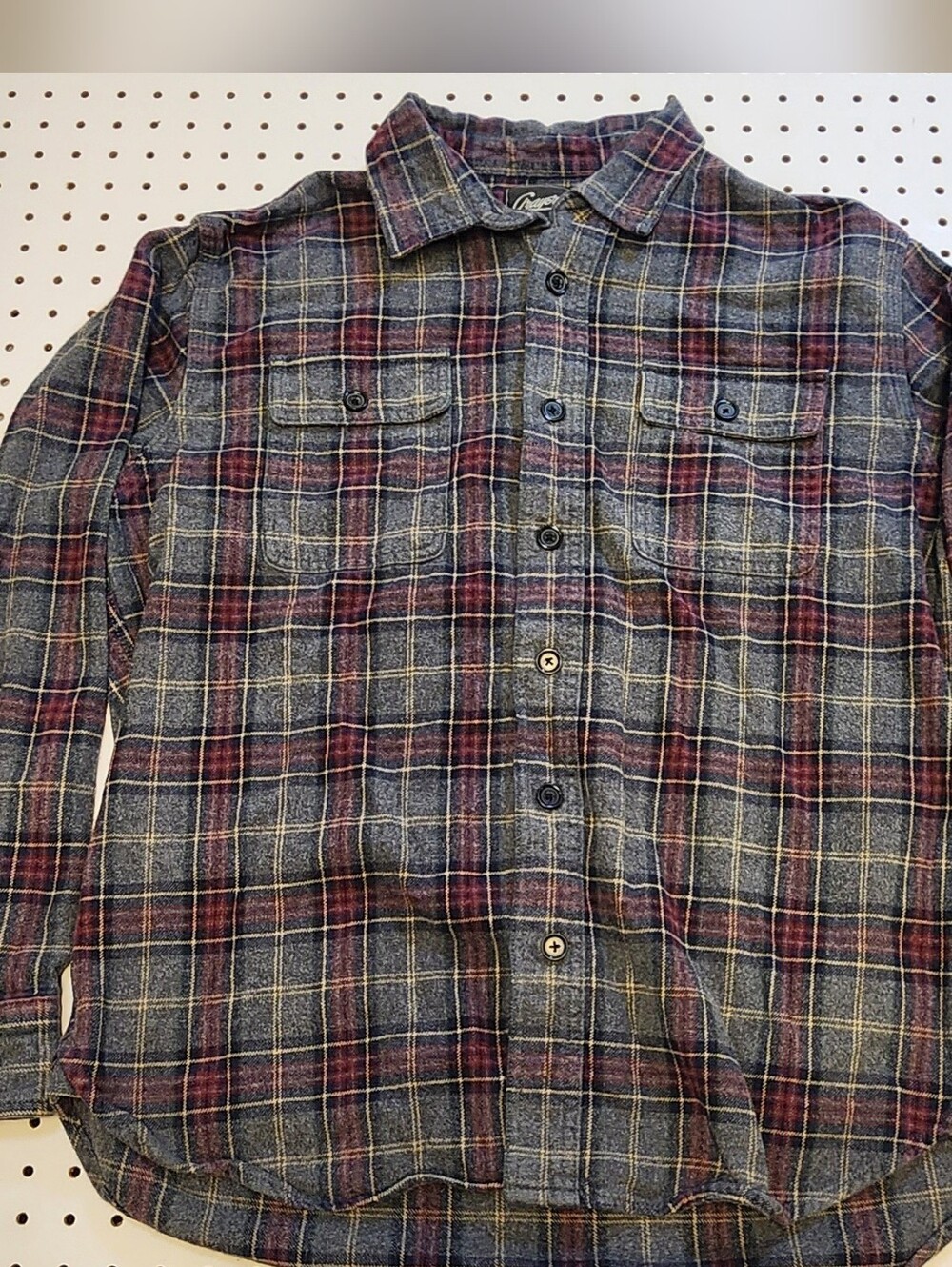 Grayers Heritage Flannel Shirt Mens Large Gray Red Plaid Cotton Button Up L